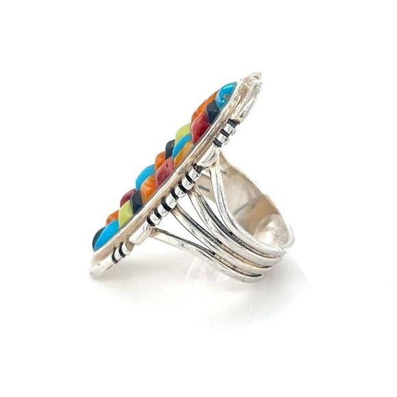 Sterling Multicolor Mosaic Stones Ring - Picture 6 of 10